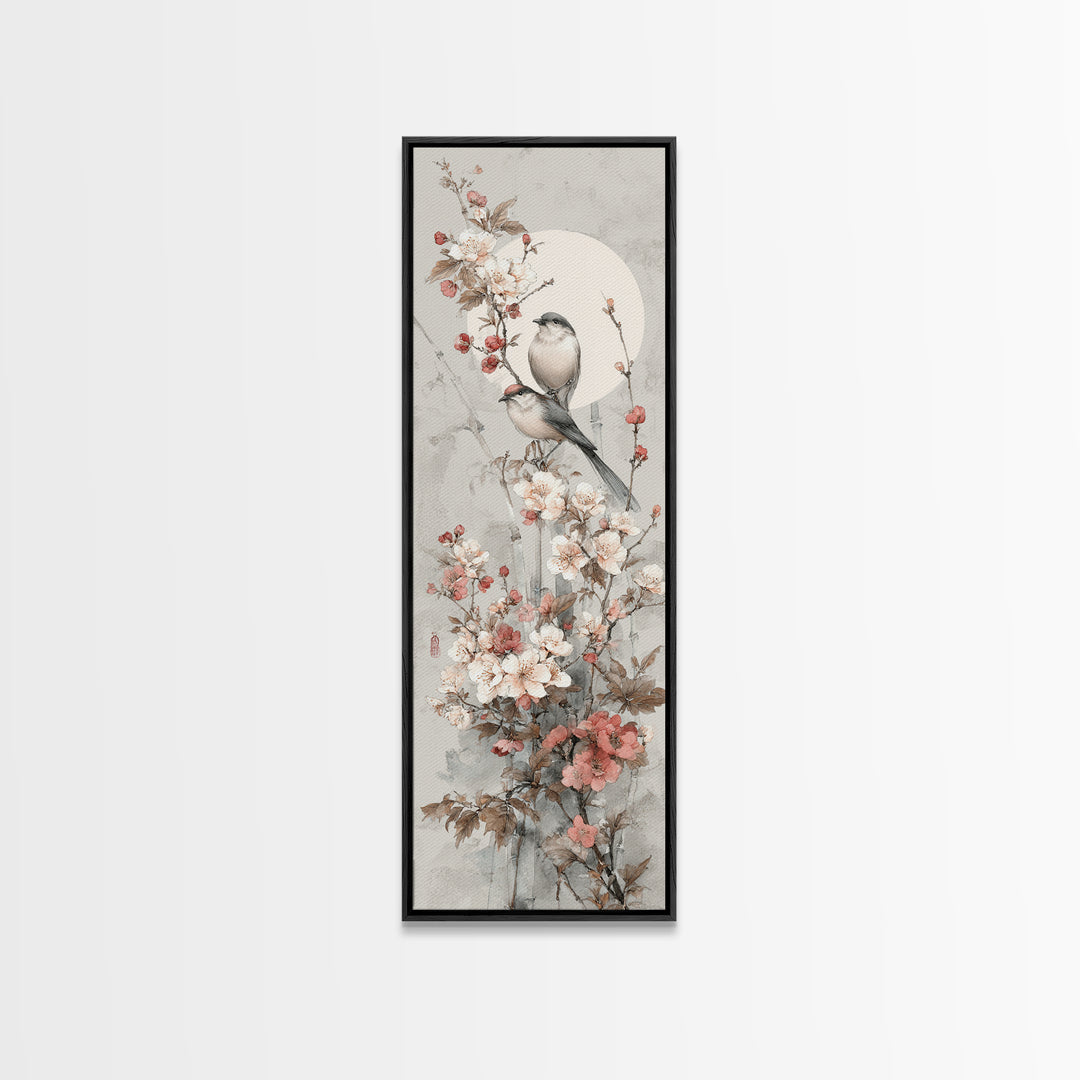 Fan Shaped Composition of Blossoms and Birds Canvas Print, Asian Inspired Art, Modern Wall Decor, Living Room Decor, Harmony, ASI-1x3-5