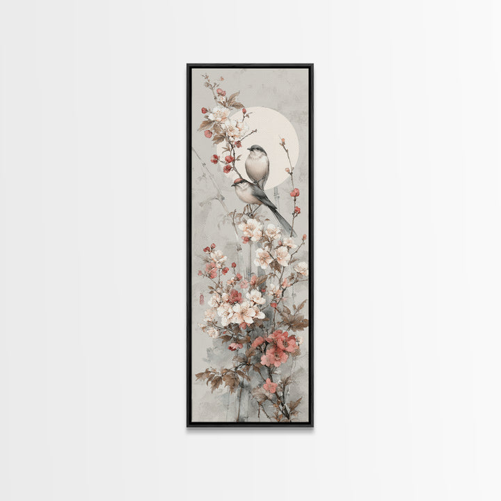 Fan Shaped Composition of Blossoms and Birds Canvas Print, Asian Inspired Art, Modern Wall Decor, Living Room Decor, Harmony, ASI-1x3-5