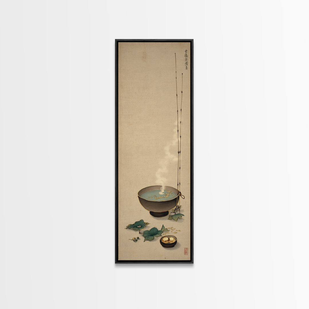 Tea Bowl and Steam Still Life on Canvas Print, Asian Inspired Art, Farmhouse Wall Art, Living Room Decor, Fine Art, Harmony, ASI-1x3-51