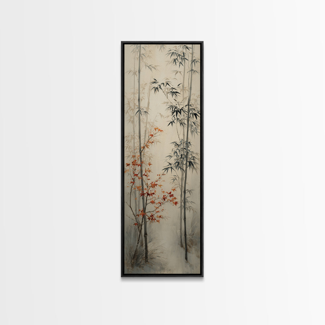 Minimal Bamboo Stalks Framed Canvas Print, Asian Inspired Art, Statement Artwork, Living Room Decor, Fine Art, Harmony, ASI-1x3-8