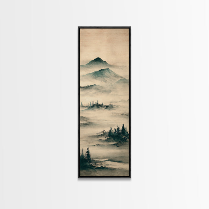 Japanese Ink Landscape Canvas Print, Asian Inspired Art, Farmhouse Wall Art, Living Room Decor, Harmony, Spiritual Wall Art, ASI-1x3-88