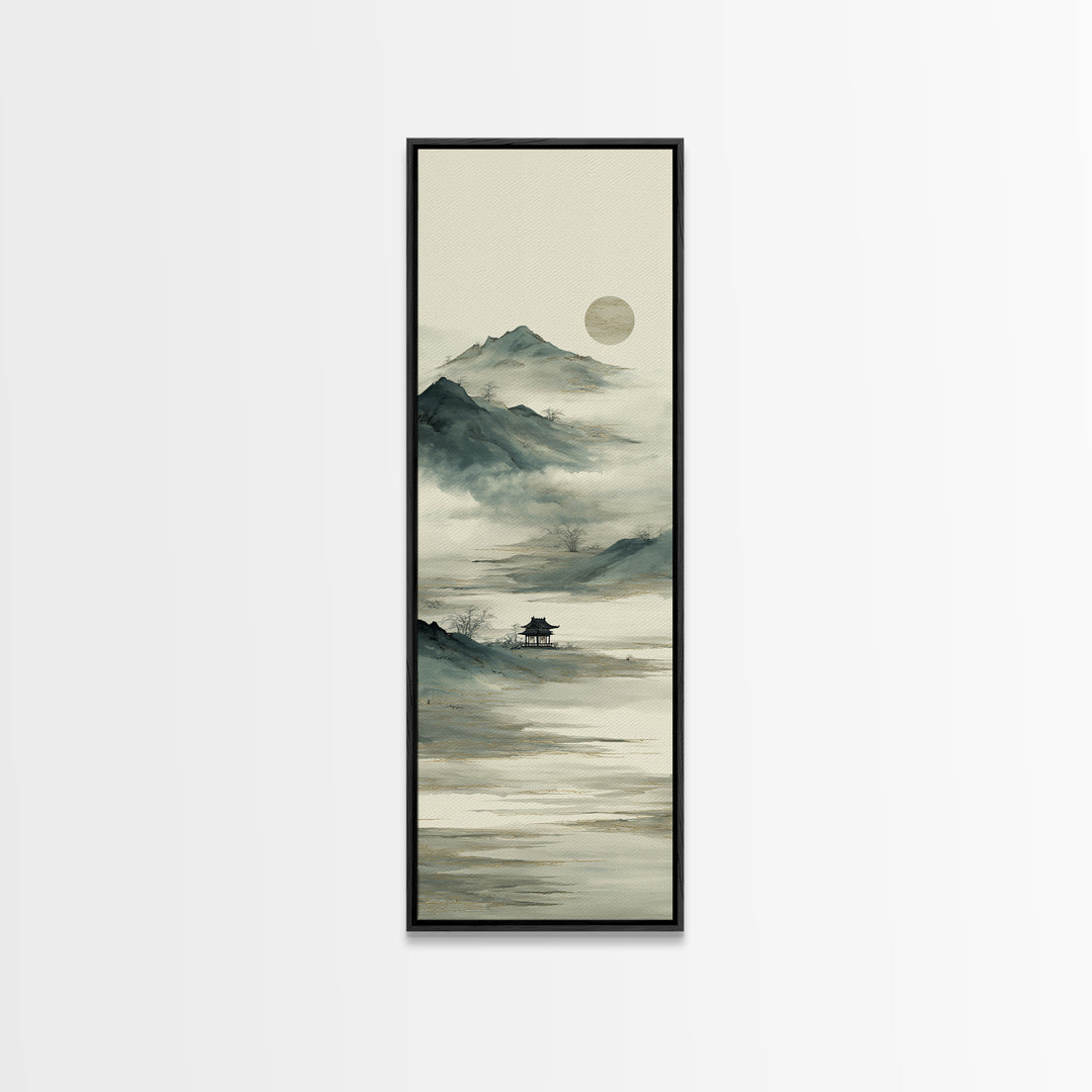 Chinese Mountain Scroll Landscape Canvas Print, Asian Inspired Art, Digital Download Art, Living Room Decor, Harmony, ASI-1x3-92