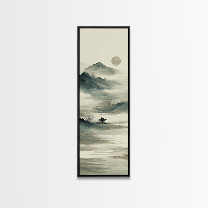 Chinese Mountain Scroll Landscape Canvas Print, Asian Inspired Art, Digital Download Art, Living Room Decor, Harmony, ASI-1x3-92