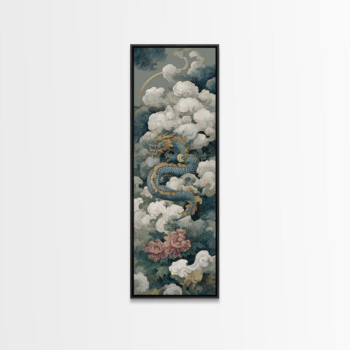 Dragon Curling Through Clouds Canvas Print, Asian Inspired Art, Spiritual Wall Art, Living Room Decor, Oil Painting, Harmony, ASI-1x3-97