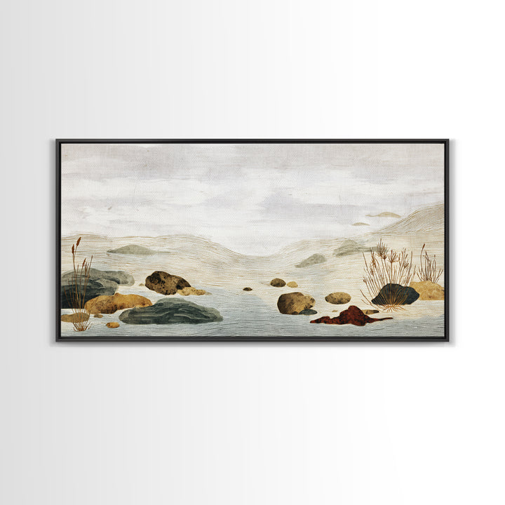 Zen Rock Garden Abstraction Framed Canvas Print, Asian Inspired Art, Art Print, Living Room Decor, Watercolor Art, Harmony, ASI-2x1-34