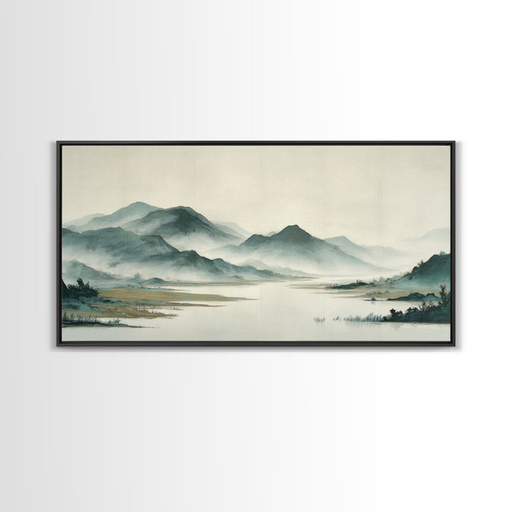 Japanese Ink Landscape Canvas Print, Asian Inspired Art, Wall Decor, Living Room Decor, Fine Art, Harmony, Farmhouse Wall Art, ASI-2x1-48