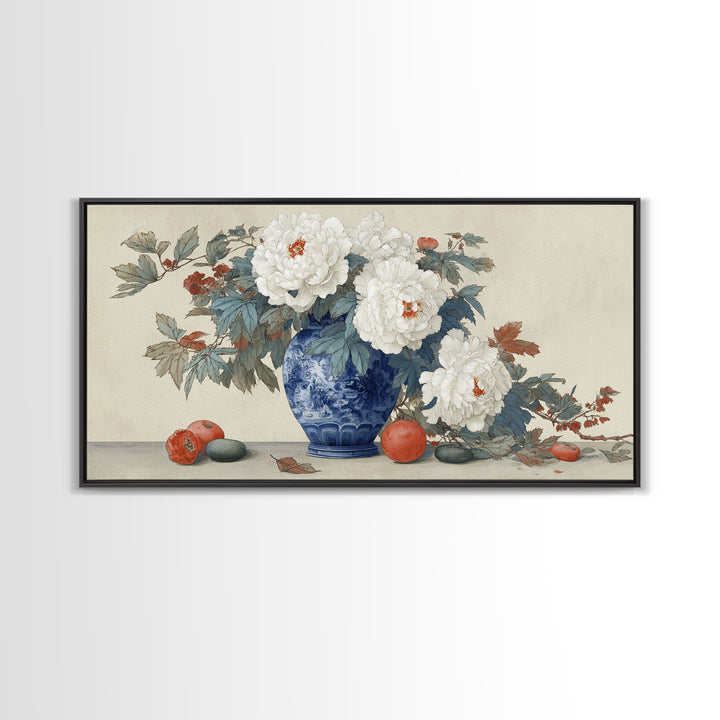 Blue and White Porcelain Vase Framed Canvas Print, Asian Inspired Art, Living Room Decor, Abstract Art, Harmony, ASI-2x1-65