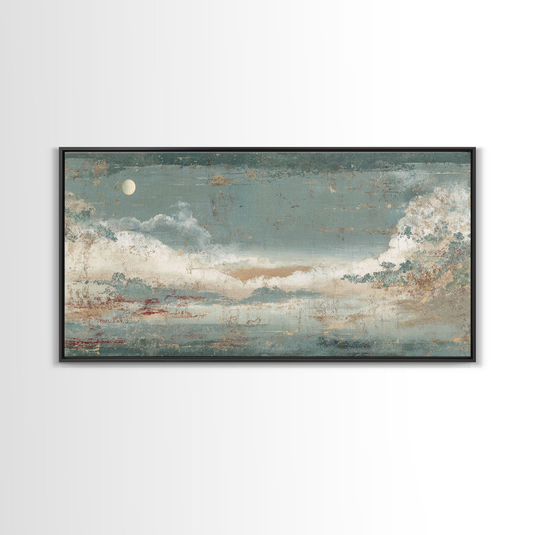 Crane and Moon Composition Framed Canvas Print, Asian Inspired Art, Bedroom Wall Decor, Living Room Decor, Oil Painting, ASI-2x1-92
