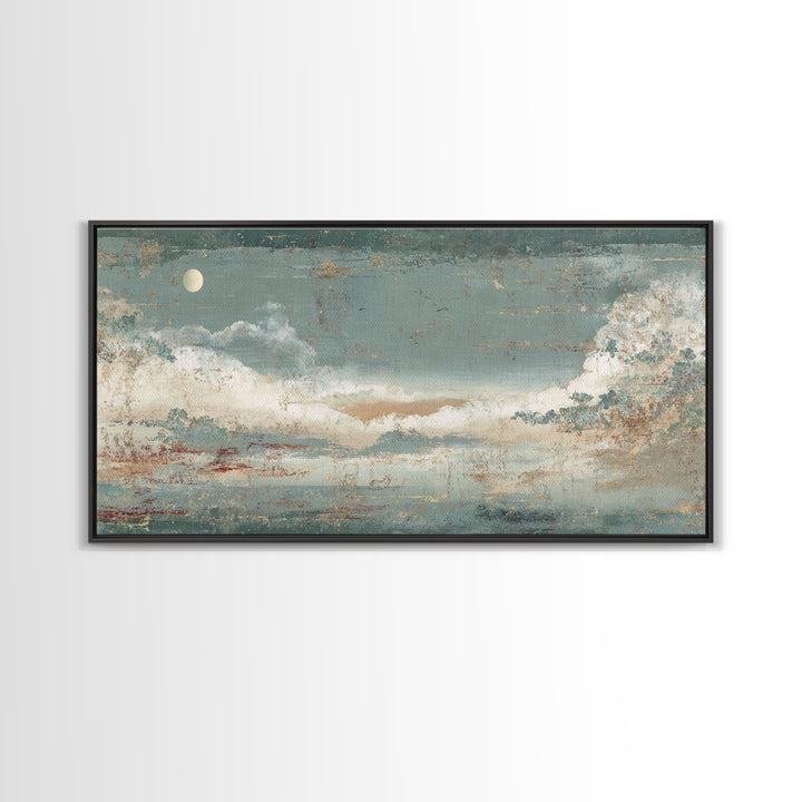 Crane and Moon Composition Framed Canvas Print, Asian Inspired Art, Bedroom Wall Decor, Living Room Decor, Oil Painting, ASI-2x1-92