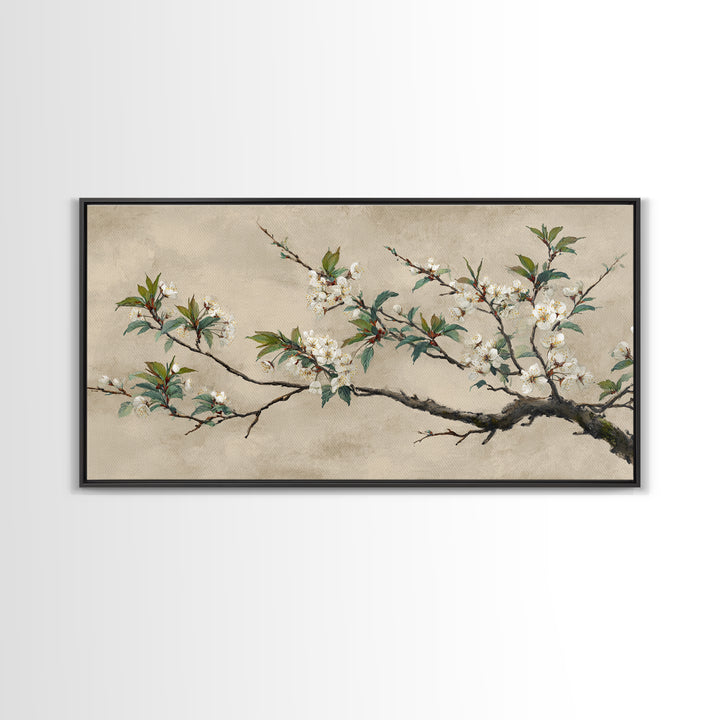Cherry Blossom Branch Framed Canvas Print, Asian Inspired Art, Asian Art, Living Room Decor, Oil Painting, Harmony, ASI-2x1-95