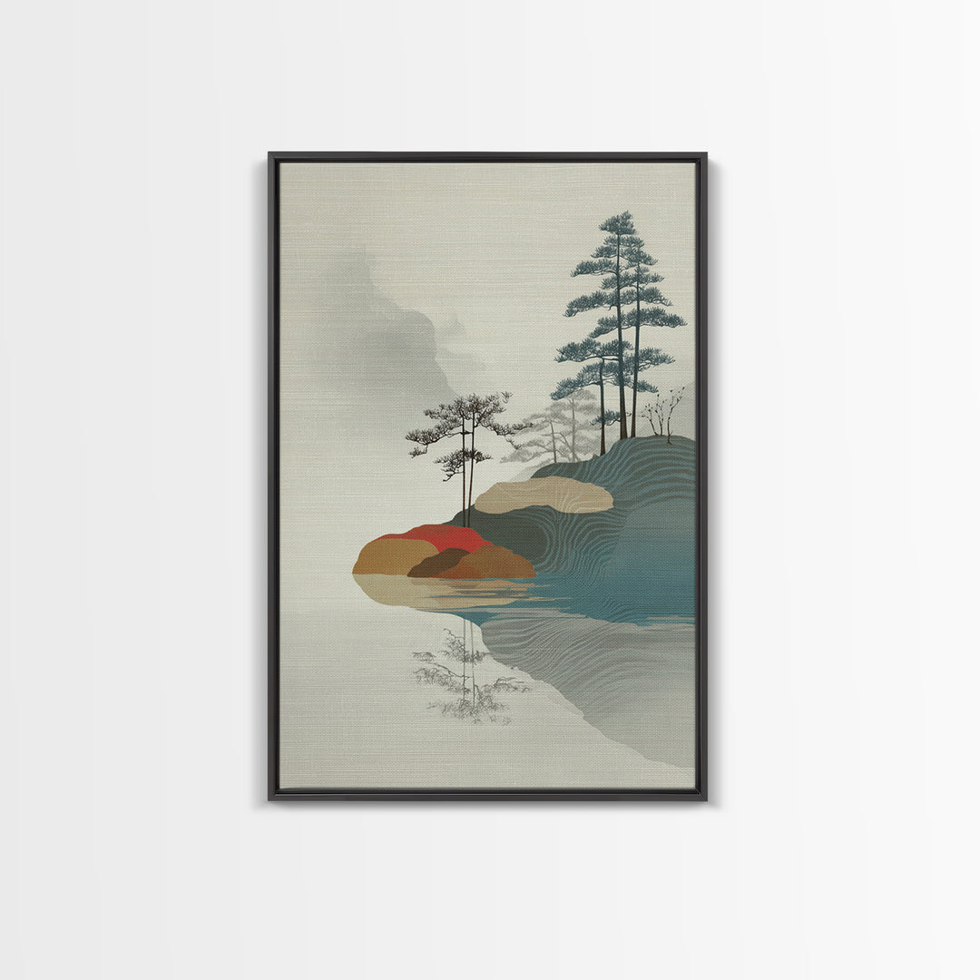Zen Rock Garden Abstraction Framed Canvas Print, Asian Inspired Art, Textured Painting, Living Room Decor, Fine Art, Harmony, ASI-2x3-22