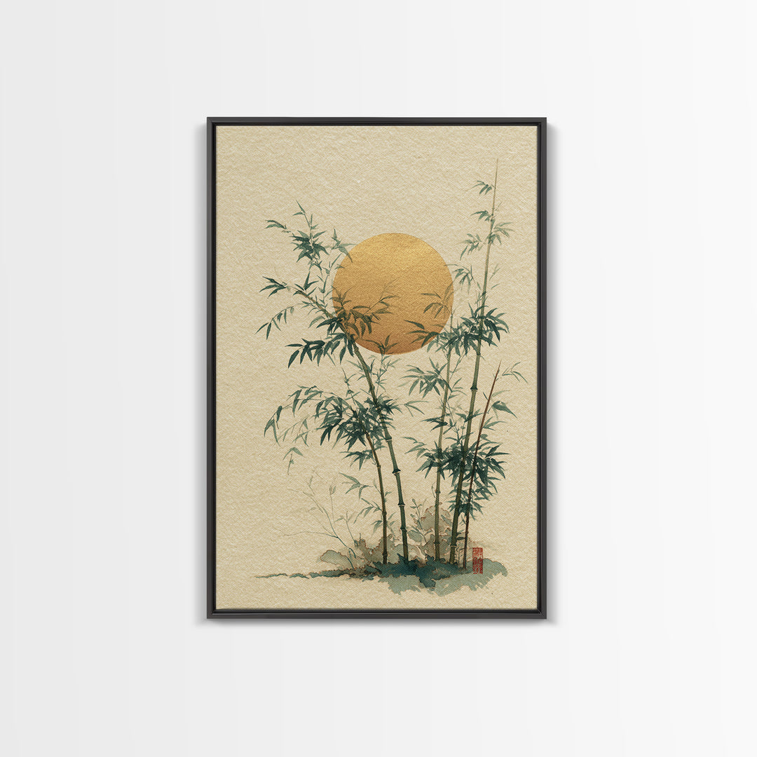 Golden Moon Behind Bamboo Silhouettes Canvas Print, Asian Inspired Art, Living Room Decor, Fine Art, Harmony, Floral Art, ASI-2x3-61