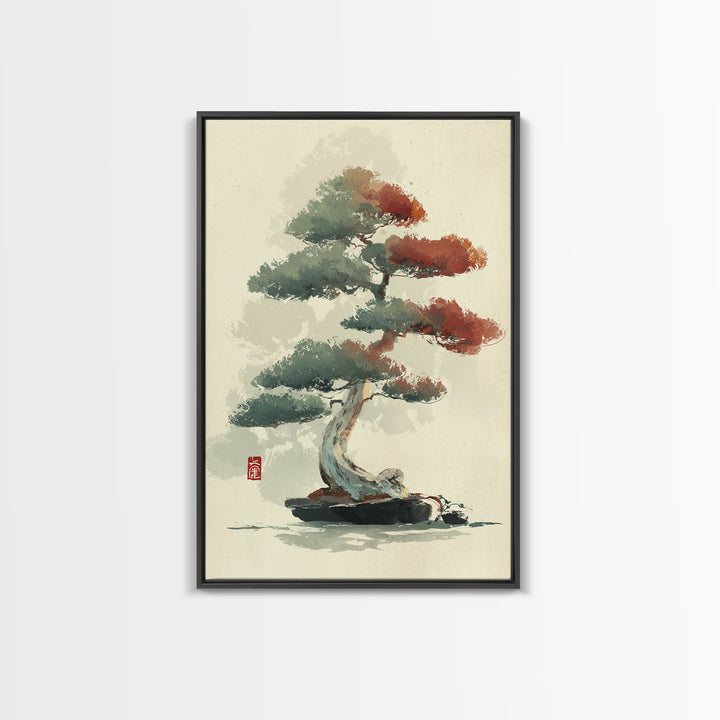 Bonsai Tree Study Framed Canvas Print, Asian Inspired Art, Art Nouveau, Living Room Decor, Fine Art, Harmony, Indian Art, ASI-2x3-90