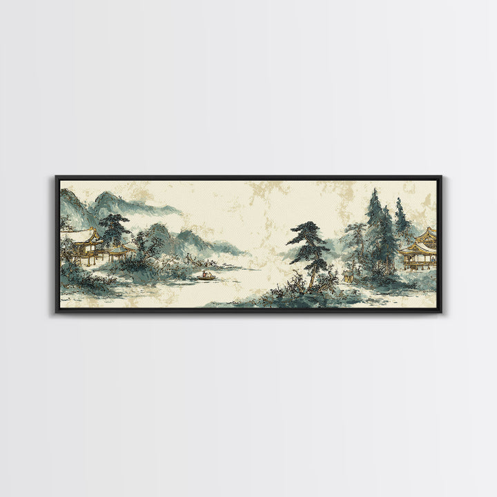 Temple Roof Detail Framed Canvas Print, Asian Inspired Art, Room Decor, Living Room Decor, Fine Art, Harmony, Printable Art, ASI-3x1-63