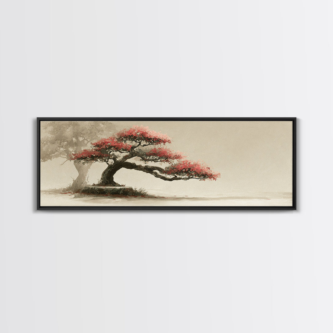 Bonsai Tree Study Framed Canvas Print, Asian Inspired Art, Digital Download Art, Living Room Decor, Oil Painting, Harmony, ASI-3x1-74