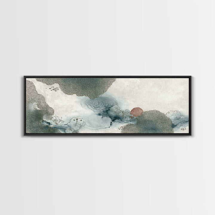Zen Rock Garden Abstraction Canvas Print, Asian Inspired Art, Living Room Decor, Oil Painting, Harmony, Japandi Wall Art, ASI-3x1-78
