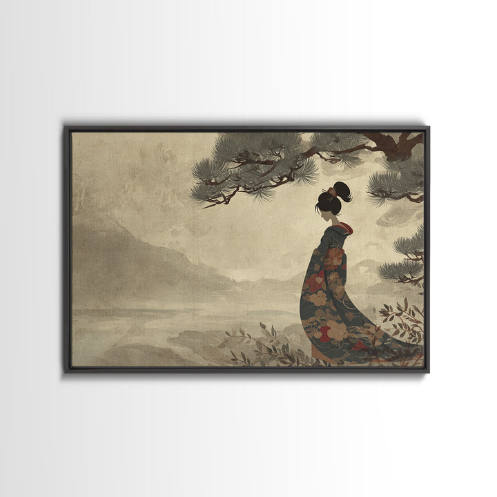Elegant Geisha Portrait Framed Canvas Print, Asian Inspired Art, Japanese Art, Living Room Decor, Oil Painting, Harmony, ASI-3x2-10