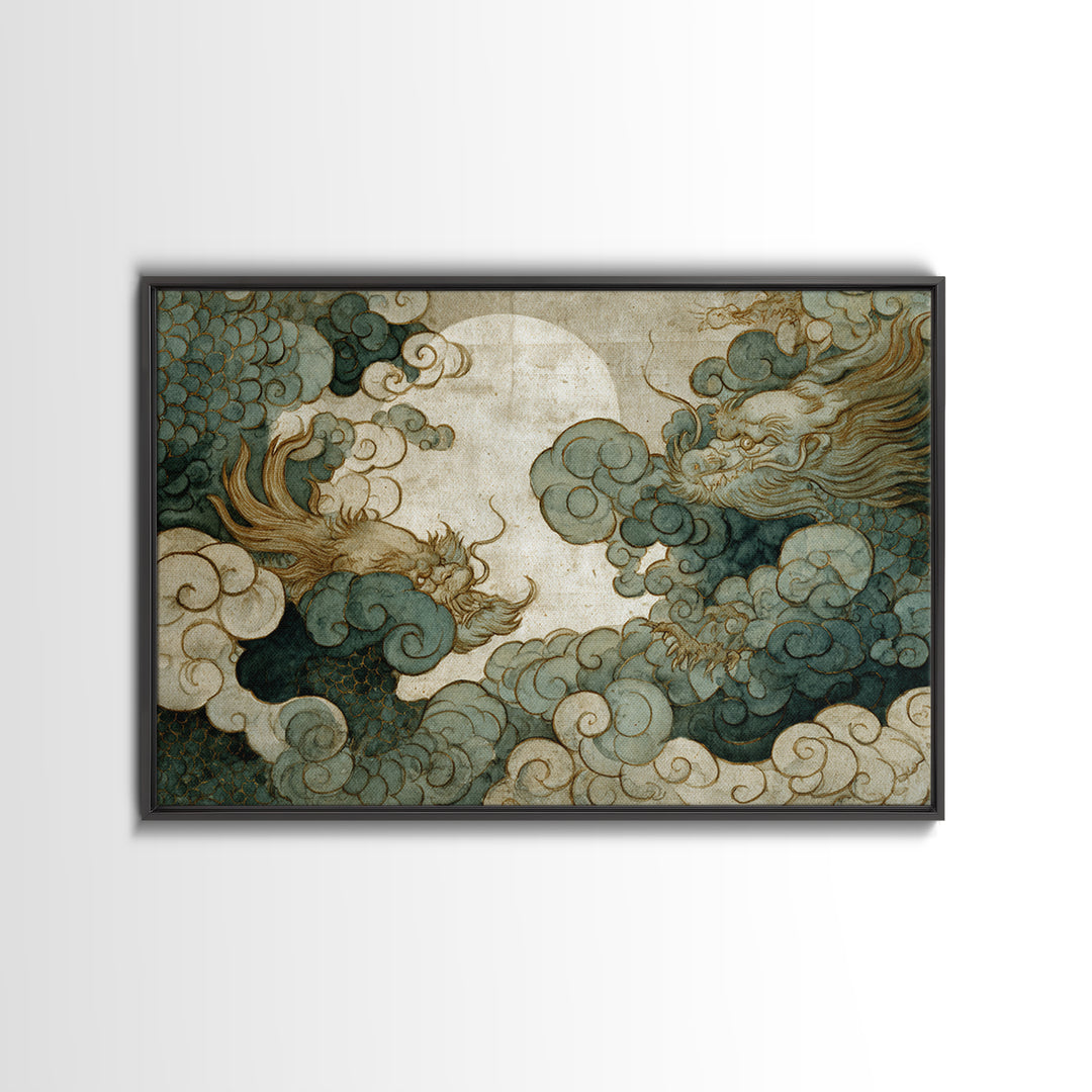 Dragon Curling Through Clouds Canvas Print, Asian Inspired Art, Digital Download Art, Living Room Decor, Fine Art, Harmony, ASI-3x2-17