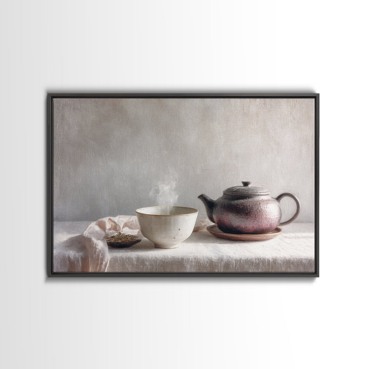 Tea Bowl and Steam Still Life on Canvas Print, Asian Inspired Art, Asian Art, Living Room Decor, Fine Art, Harmony, ASI-3x2-43