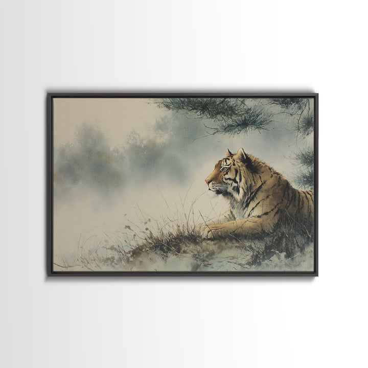 Tiger Portrait with Expressive Brush Ink Energy Canvas Print, Asian Inspired Art, Neutral Wall Art, Living Room Decor, Harmony, ASI-3x2-44