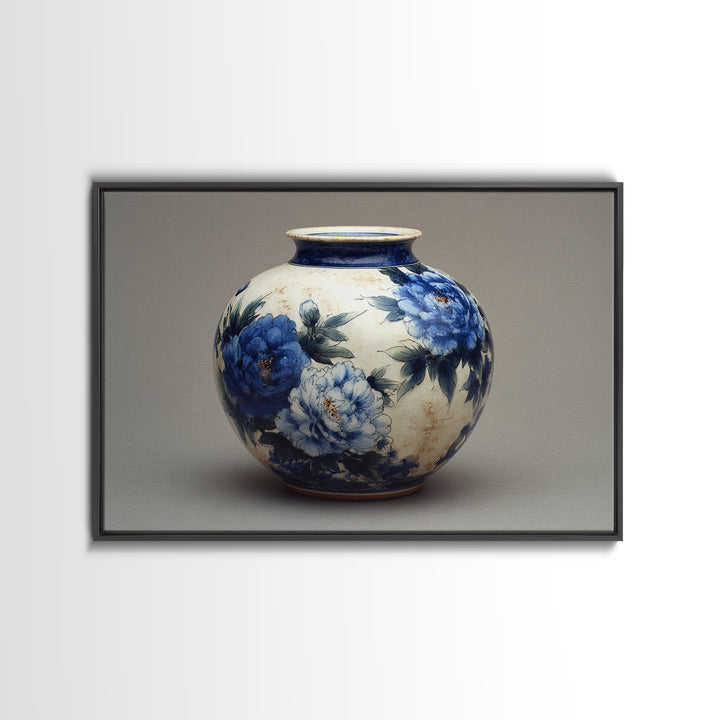 Blue and White Porcelain Vase Canvas Print, Asian Inspired Art, Digital Art Print, Living Room Decor, Fine Art, Harmony, ASI-3x2-73