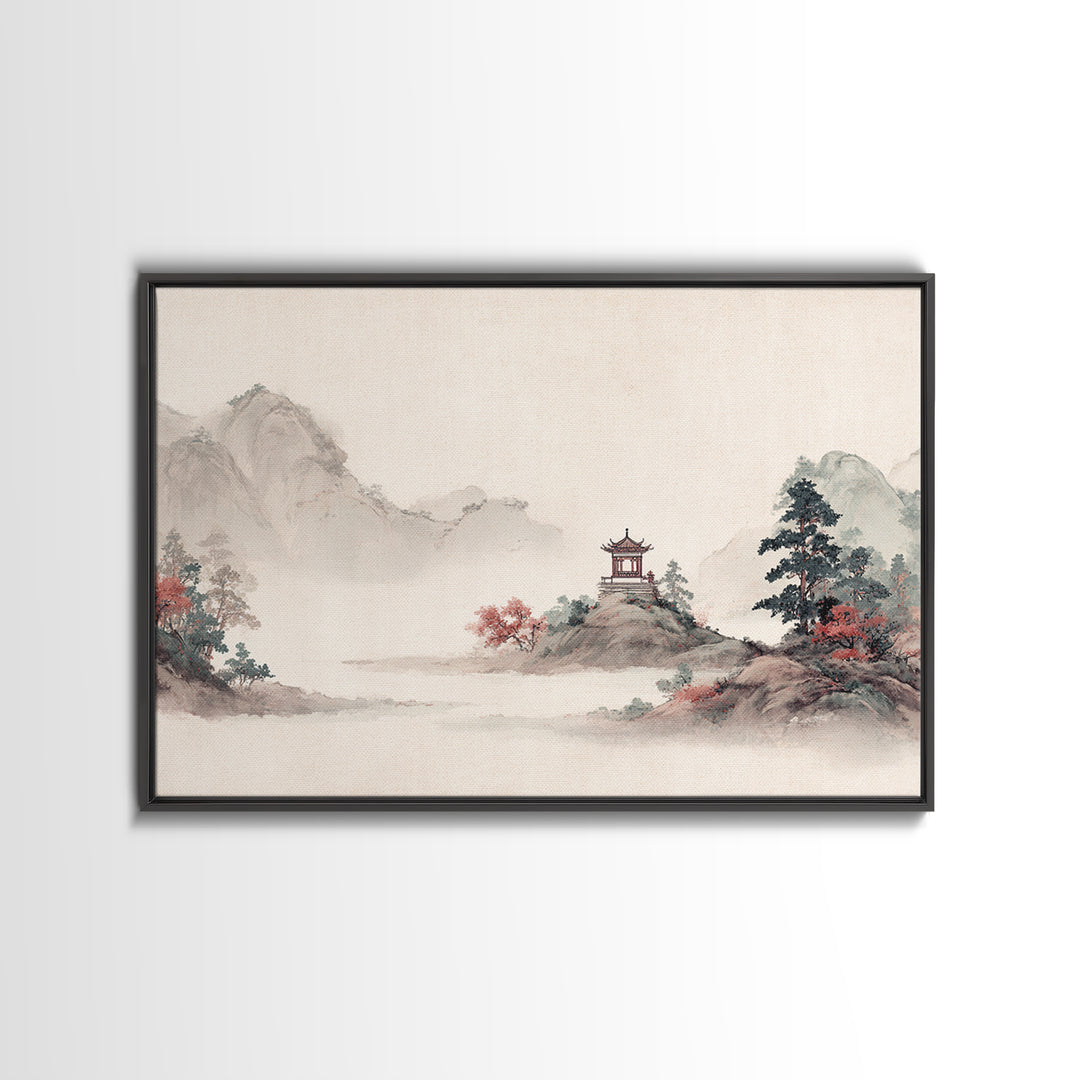 Chinese Mountain Scroll Landscape Canvas Print, Asian Inspired Art, Boho Decor, Living Room Decor, Fine Art, Harmony, ASI-3x2-84