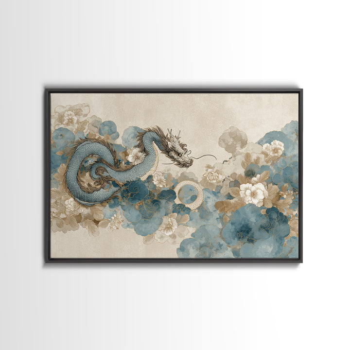 Dragon Curling Through Clouds Canvas Print, Asian Inspired Art, Spiritual Wall Art, Living Room Decor, Oil Painting, Harmony, ASI-3x2-89