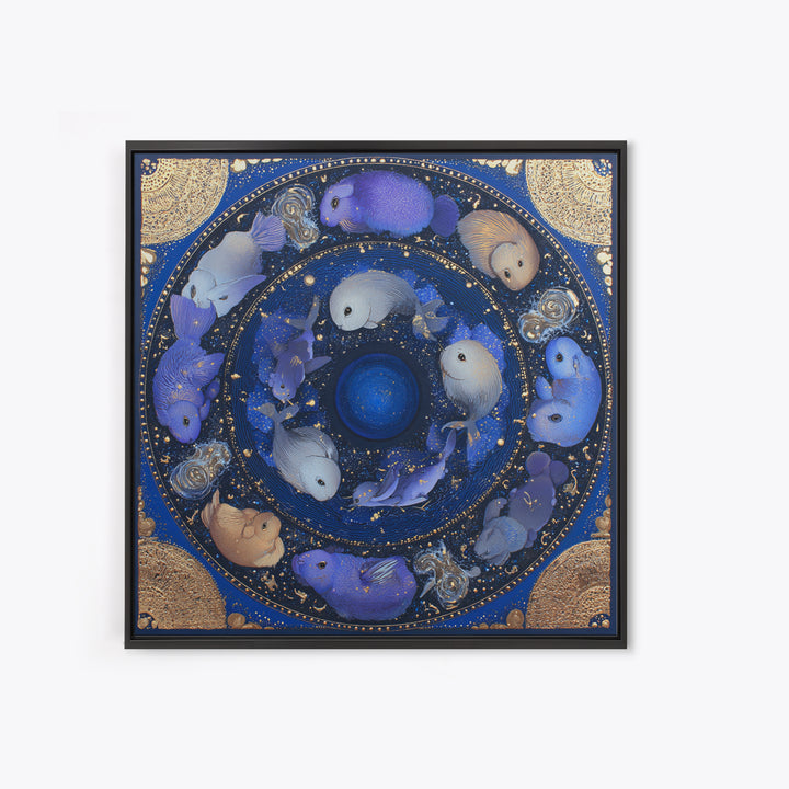 Twelve Zodiac Animals Arranged Framed Canvas Print, Astrology Art, Digital Wall Art, Living Room Decor, Oil Painting, Zodiac, AST-1x1-28