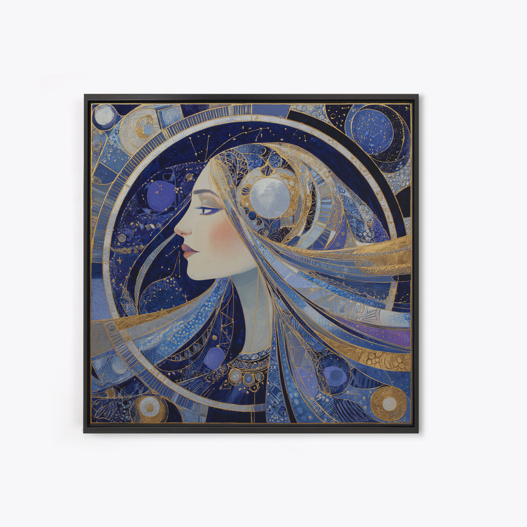 Moon Goddess with Flowing Hair and Constellations Canvas Print, Astrology Art, Boho Decor, Living Room Decor, Fine Art, Zodiac, AST-1x1-3