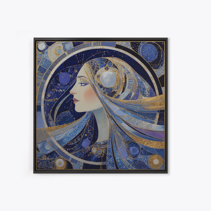 Moon Goddess with Flowing Hair and Constellations Canvas Print, Astrology Art, Boho Decor, Living Room Decor, Fine Art, Zodiac, AST-1x1-3