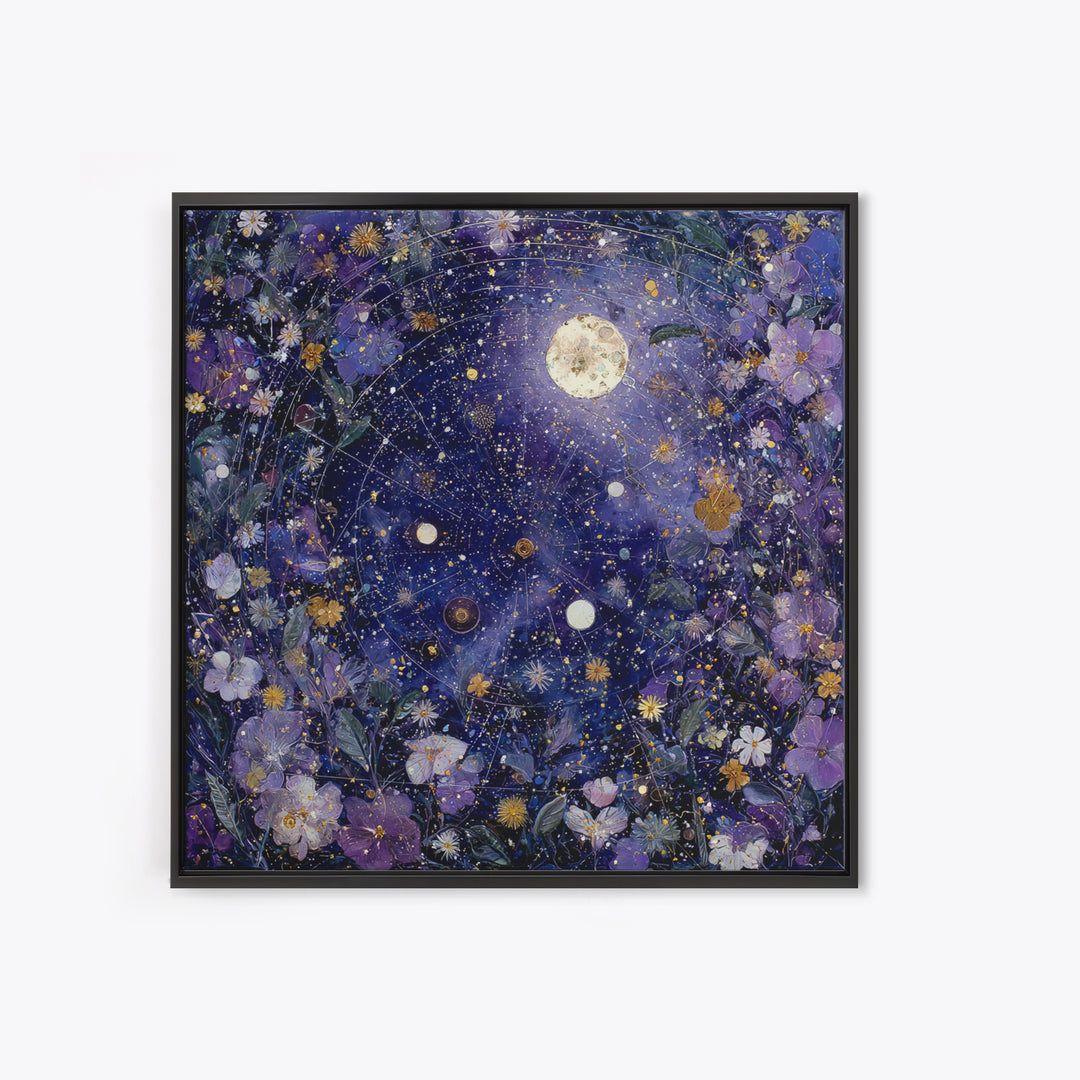 Dreamlike Night Garden Framed Canvas Print, Astrology Art, Astronomy Print, Living Room Decor, Oil Painting, Zodiac, AST-1x1-46