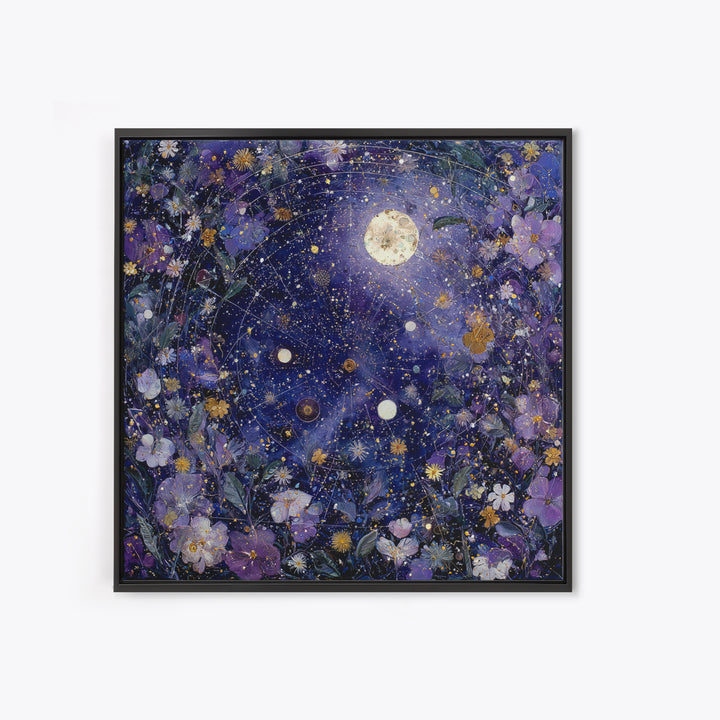 Dreamlike Night Garden Framed Canvas Print, Astrology Art, Astronomy Print, Living Room Decor, Oil Painting, Zodiac, AST-1x1-46