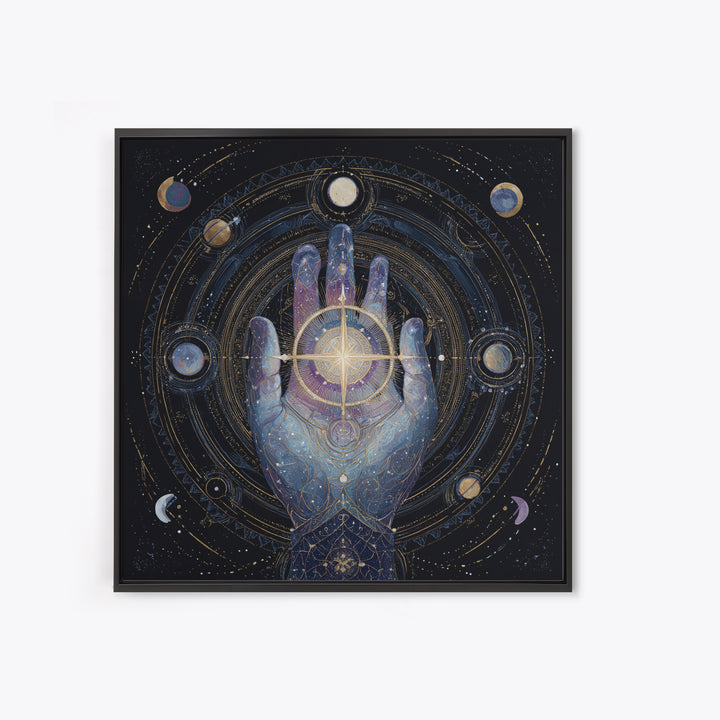 Tarot Cosmic Hand Holding a Glowing Star Framed Canvas Print, Astrology Art, Fine Art Print, Living Room Decor, Zodiac, AST-1x1-78