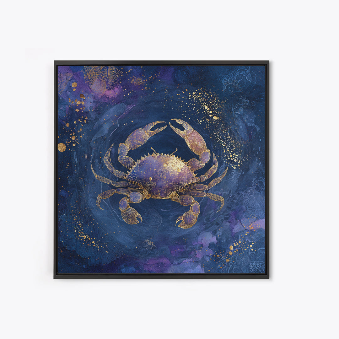Celestial Crab under Glowing Ocean Moonlight Canvas Print, Astrology Art, Minimalist Decor, Living Room Decor, Zodiac, AST-1x1-88