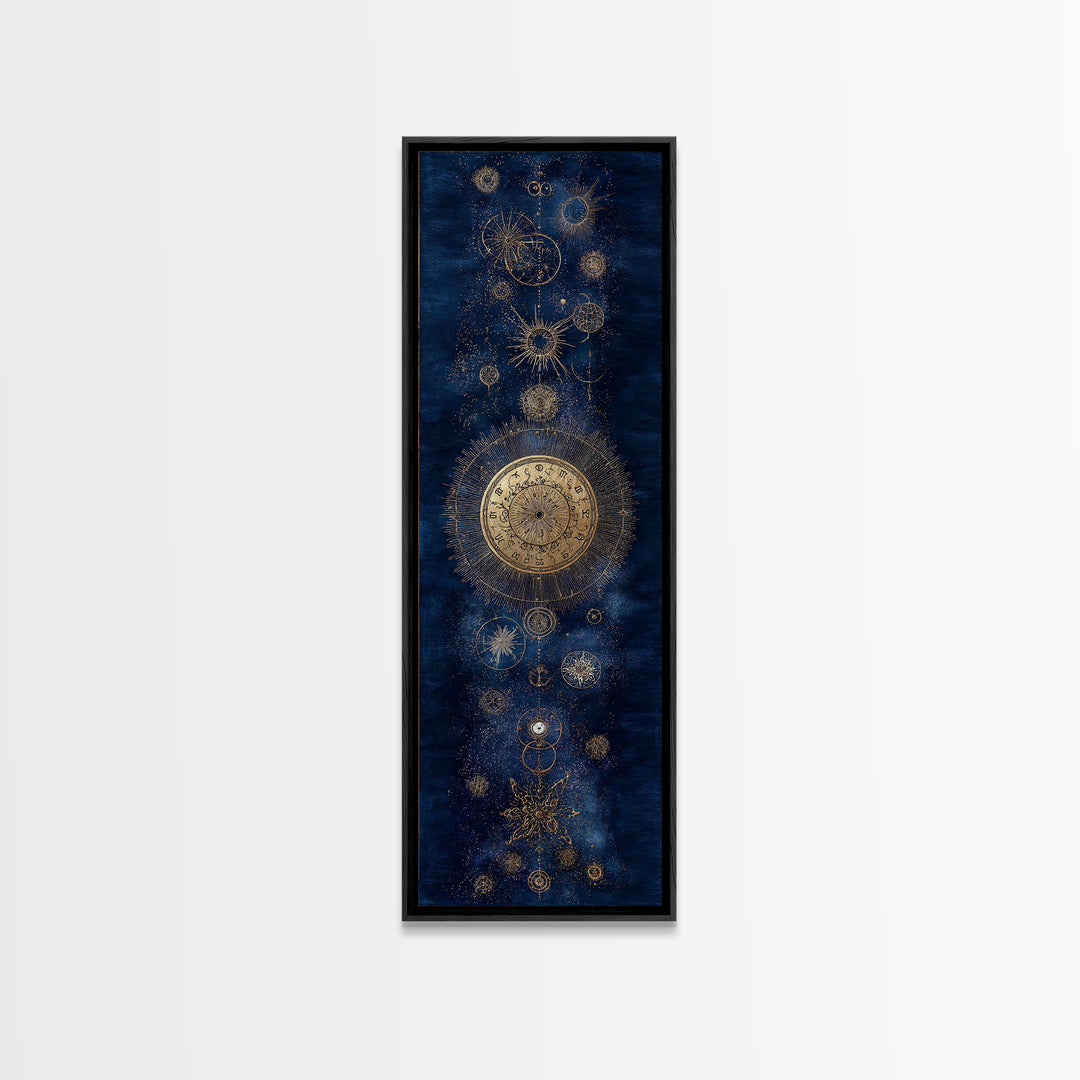 Gold Zodiac Wheel on Deep Midnight Blue Framed Canvas Print, Astrology Art, Art Print, Living Room Decor, Fine Art, Zodiac, AST-1x3-61