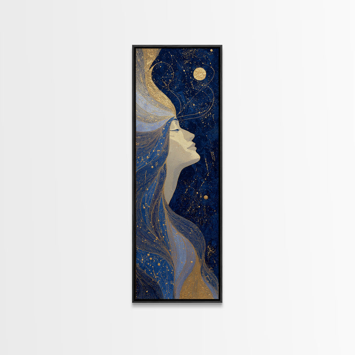 Moon Goddess with Flowing Hair and Constellations Canvas Print, Astrology Art, Celestial Art, Living Room Decor, Oil Painting, AST-1x3-63