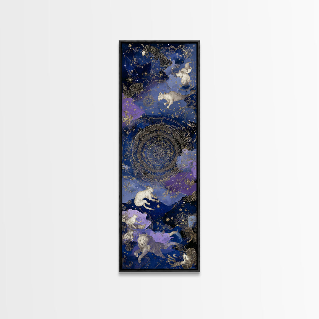 Twelve Zodiac Animals Arranged Framed Canvas Print, Astrology Art, Psychedelic Art, Living Room Decor, Fine Art, Zodiac, AST-1x3-64