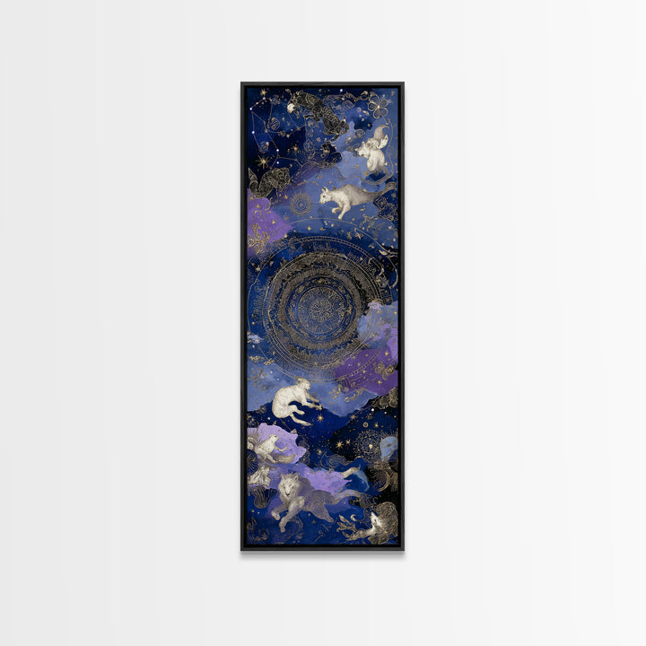 Twelve Zodiac Animals Arranged Framed Canvas Print, Astrology Art, Psychedelic Art, Living Room Decor, Fine Art, Zodiac, AST-1x3-64