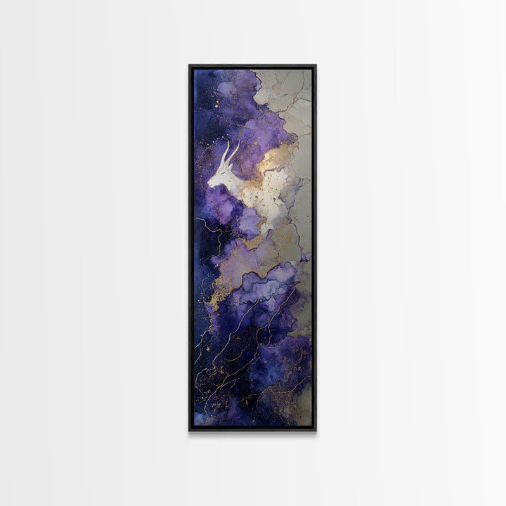 Capricorn Sea Goat Emerging from Cosmic Waves Framed Canvas Print, Astrology Art, Astronomy Print, Living Room Decor, Zodiac, AST-1x3-79