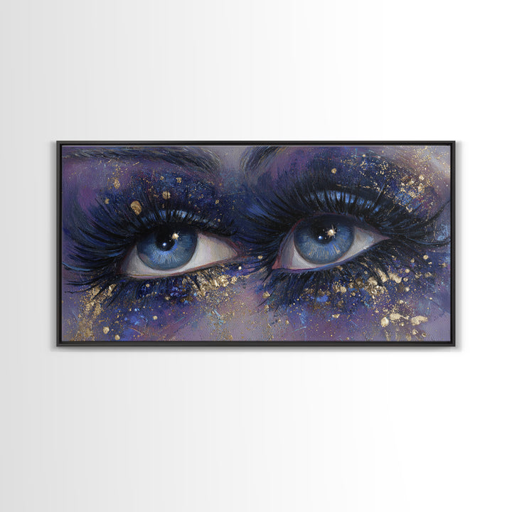 Mystic Eye with Planets Orbiting Through Lashes Canvas Print, Astrology Art, Wall Art, Living Room Decor, Oil Painting, Zodiac, AST-2x1-32