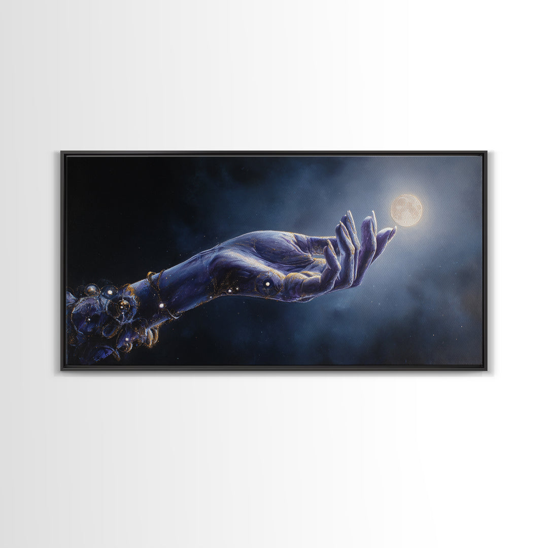 Tarot Cosmic Hand Holding a Glowing Star Framed Canvas Print, Astrology Art, Print, Living Room Decor, Fine Art, Zodiac, AST-2x1-50