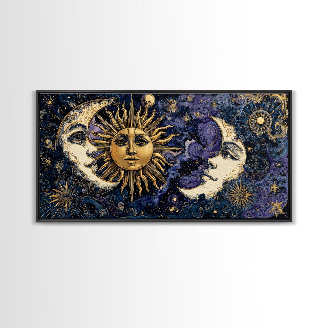 Sun and Moon Faces Canvas Print, Astrology Art, Celestial Decor, Living Room Decor, Zodiac, Leo Wall Art, Astronomy Print, AST-2x1-73