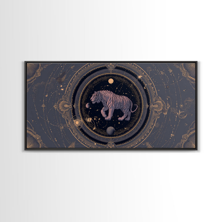 Twelve Zodiac Animals Arranged Framed Canvas Print, Astrology Art, Zodiac Sign Wall Art, Living Room Decor, Oil Painting, AST-2x1-96