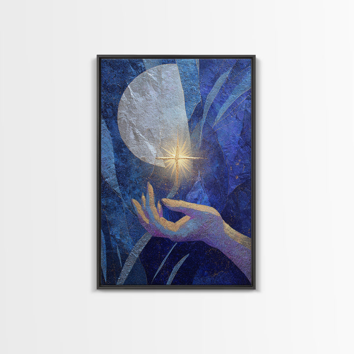 Tarot Cosmic Hand Holding a Glowing Star Framed Canvas Print, Astrology Art, Printable Wall Art, Living Room Decor, Zodiac, AST-2x3-38