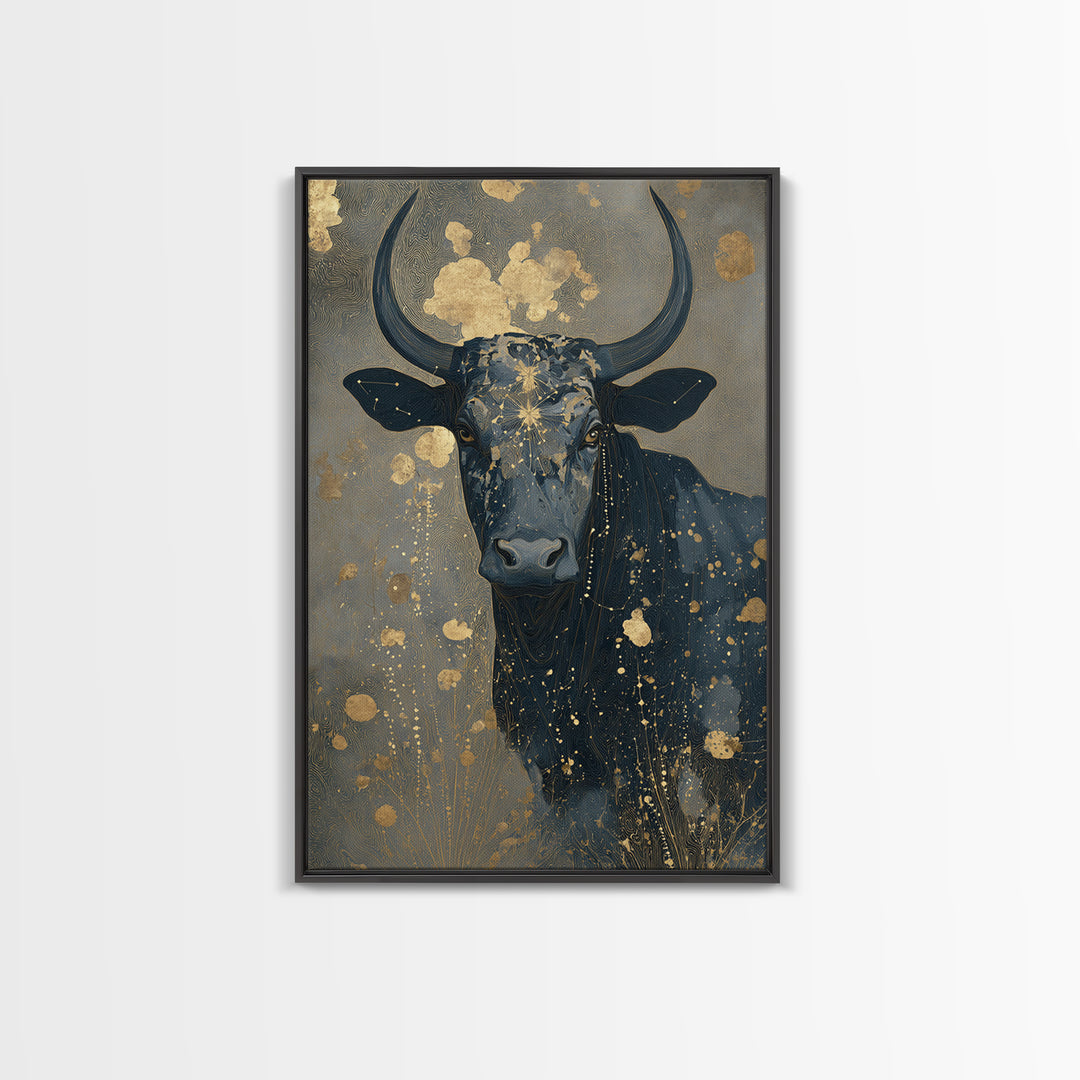 Bull Constellation Above Golden Meadow Canvas Print, Astrology Art, Celestial Decor, Living Room Decor, Fine Art, Zodiac, AST-2x3-49
