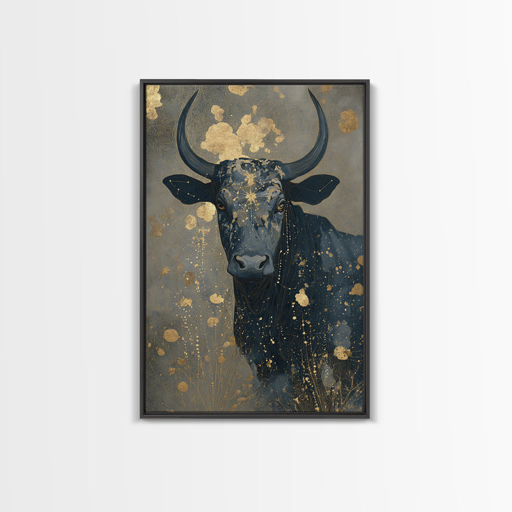 Bull Constellation Above Golden Meadow Canvas Print, Astrology Art, Celestial Decor, Living Room Decor, Fine Art, Zodiac, AST-2x3-49