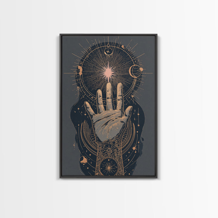 Tarot Cosmic Hand Holding a Glowing Star Canvas Print, Astrology Art, Boho Decor, Living Room Decor, Abstract Art, Zodiac, AST-2x3-62