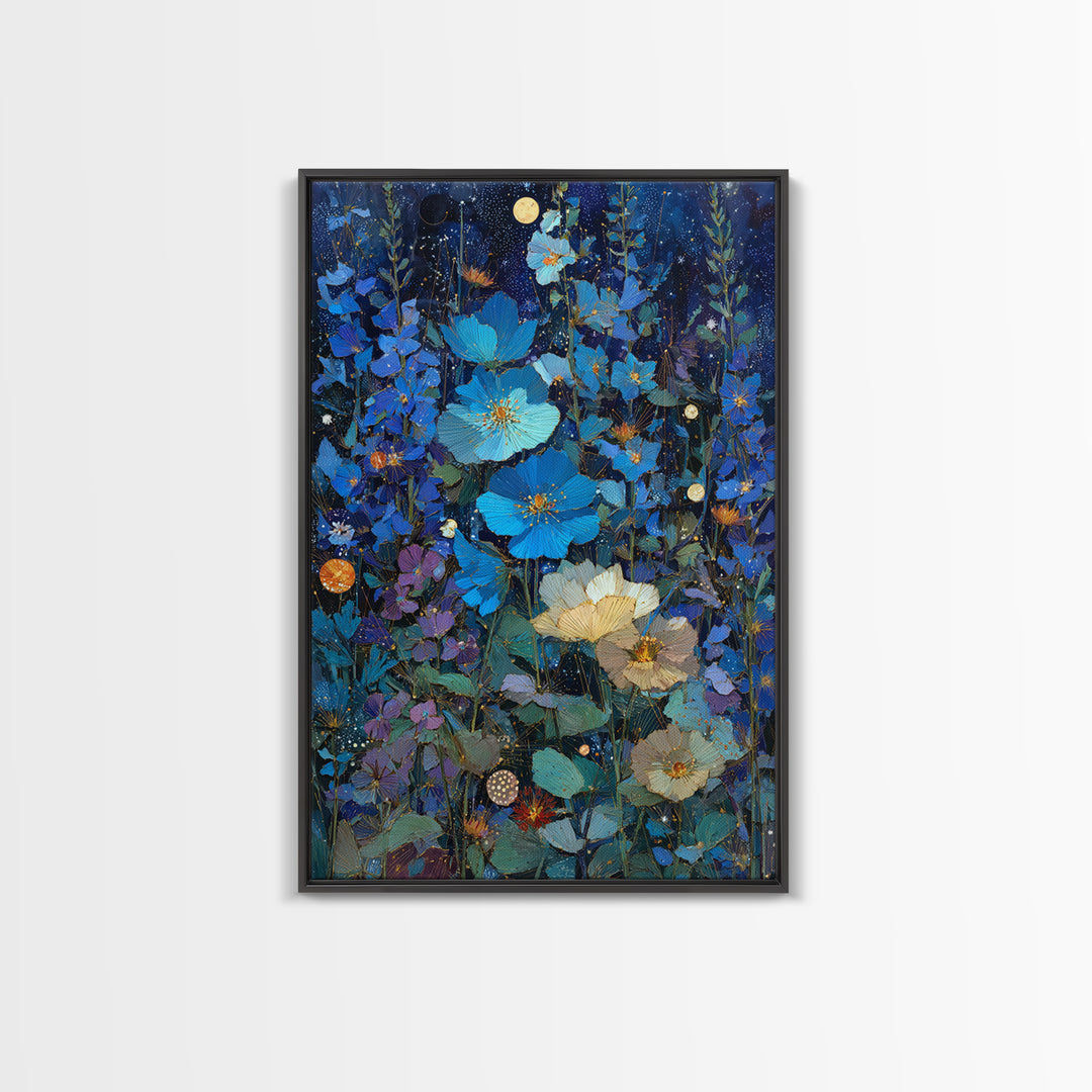 Dreamlike Night Garden Framed Canvas Print, Astrology Art, Printable Art, Living Room Decor, Watercolor Art, Zodiac, AST-2x3-78