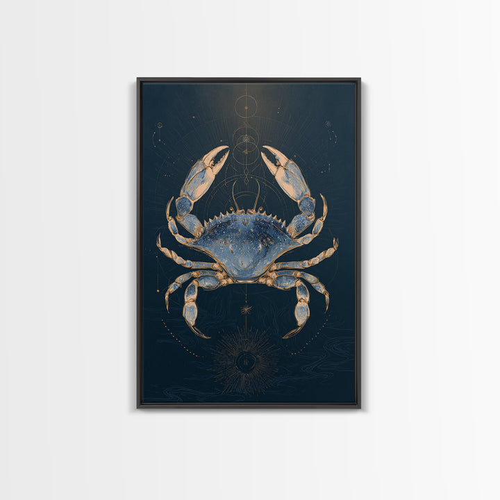 Celestial Crab under Glowing Ocean Moonlight Canvas Print, Astrology Art, Psychedelic Art, Living Room Decor, Fine Art, Zodiac, AST-2x3-96