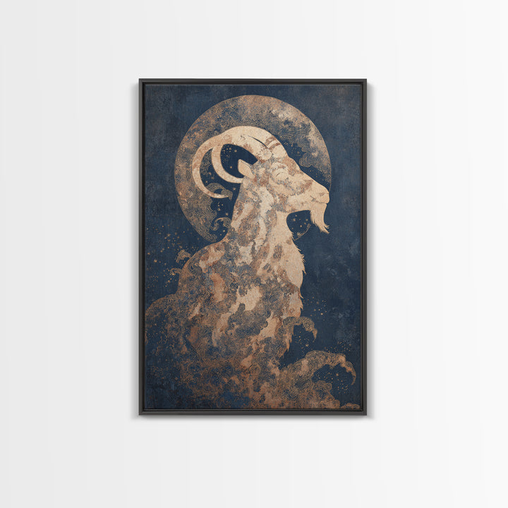 Capricorn Sea Goat Emerging from Cosmic Waves Canvas Print, Astrology Art, Zodiac Sign Print, Living Room Decor, Zodiac, AST-2x3-99
